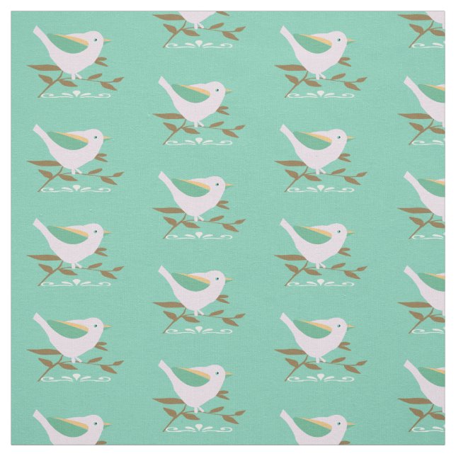 Tissu Petit oiseau rose à la menthe arrière - plan (Échantillon)