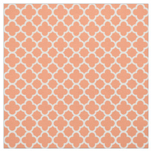 Tissu Petit Quatrefoil Coral Peach Turquoise Marocain