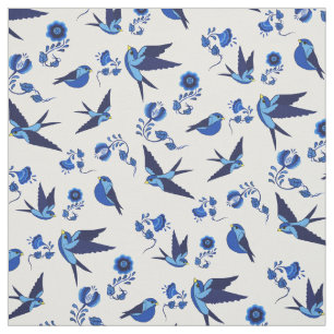 Tissu Petit vol bleu d'oiseau, séance, impression