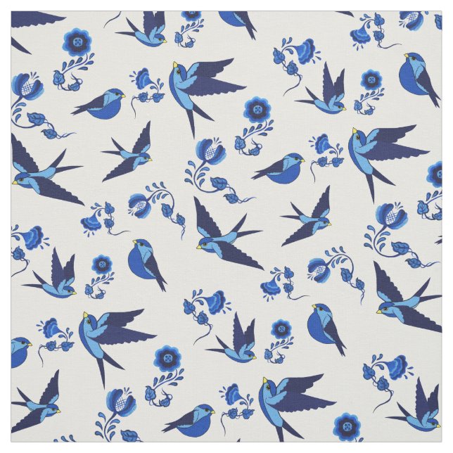 Tissu Petit vol bleu d'oiseau, séance, impression (Échantillon)
