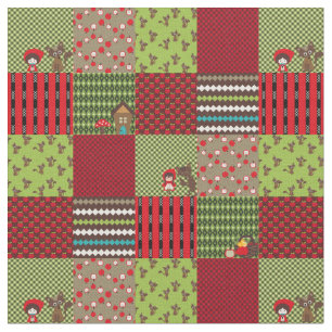Tissu Petite courtepointe rouge à cheval Blocs verts/ro