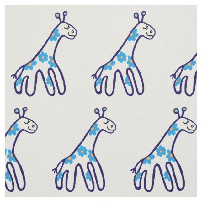 Tissu Petite empreinte de pépinière de girafe bleu (Échantillon)