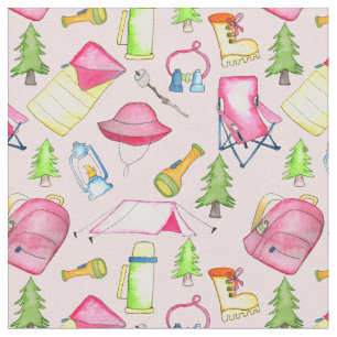 Tissu Petite Fille Camping À Thème Porte Rose