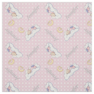 Tissu Petite fille endormie, nom et pois rose pois point