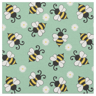 Tissu Petites abeilles mignonnes et fleurs marguerites m