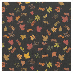 Tissu Petites feuilles d'automne ou d'automne sur noir