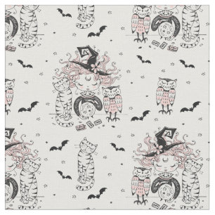 Tissu Petites sorcières mignonnes avec chauves-souris ch