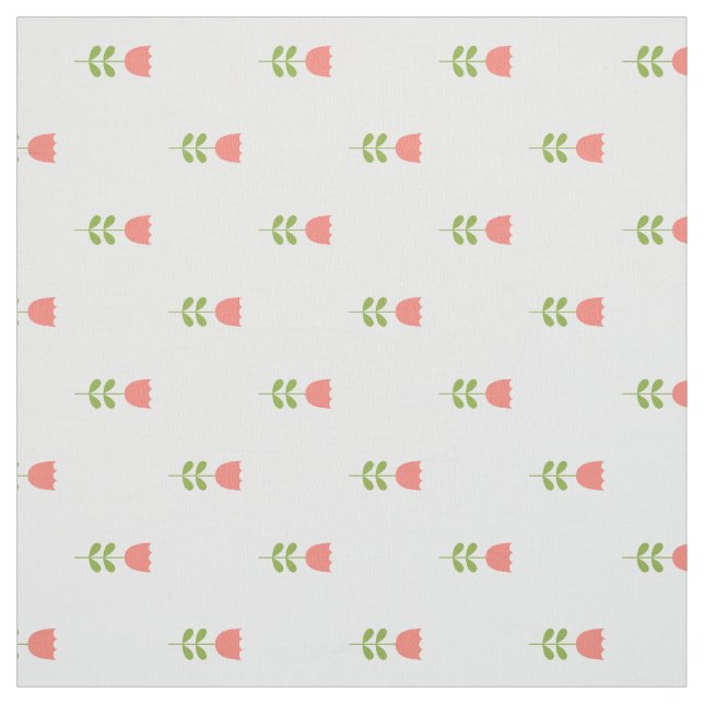 Tissu Petites tulipes roses et vertes sur blanc (Échantillon)