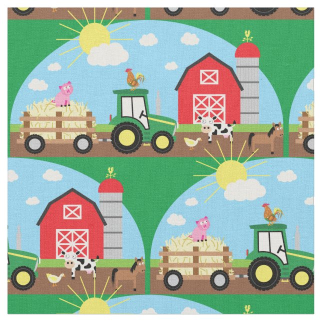 Tissu Petits animaux de ferme Tracteur (Fermer)