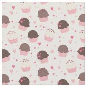 Tissu Petits gâteaux et coeurs mignons dans le rose et