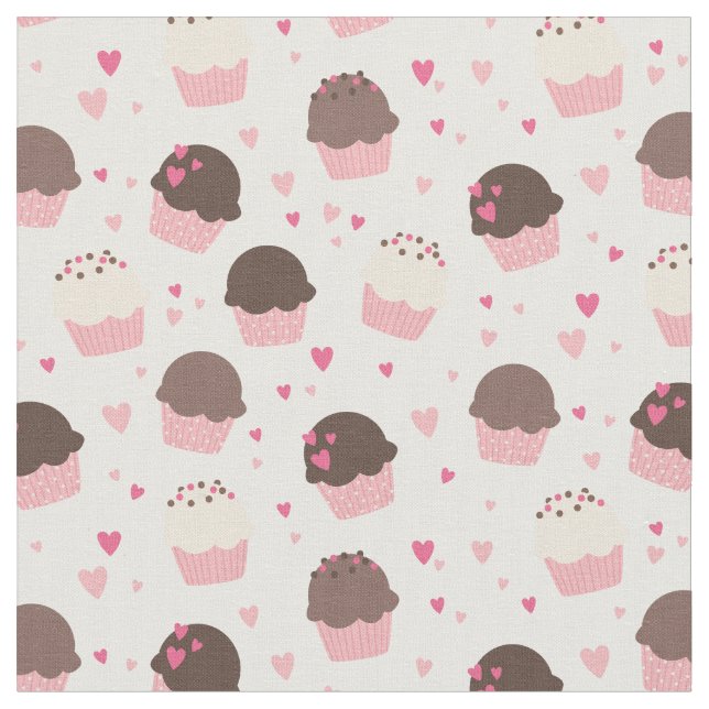 Tissu Petits gâteaux et coeurs mignons dans le rose et (Fermer)