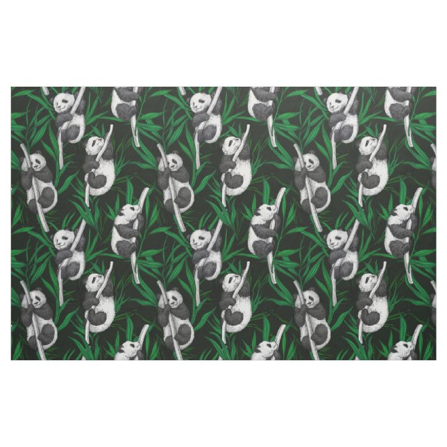 Tissu Petits panda sur vert foncé (Fat Quarter)