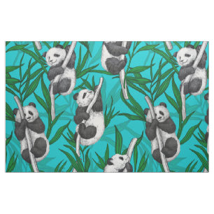 Tissu Petits panda turquoise