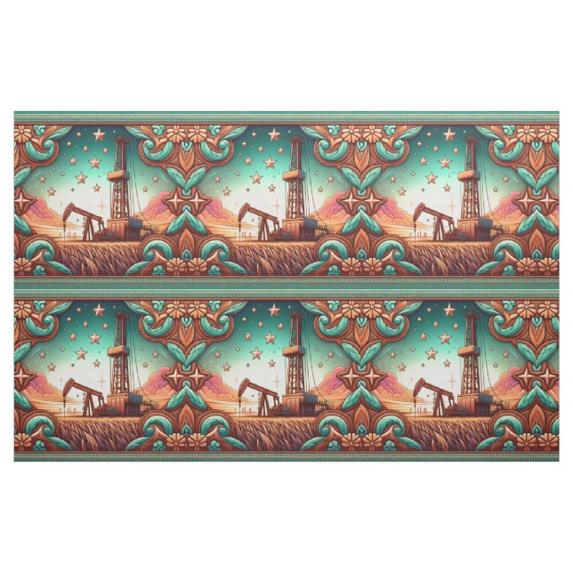 Tissu Pétrole à gaz avec bordure d'impression en cuir (Fat Quarter)