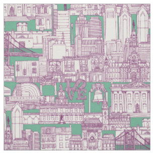 Tissu Philadelphie toile pourpre menthe