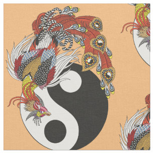 Tissu Phoenix chinois ou Feng Huang avec symbole yin yan