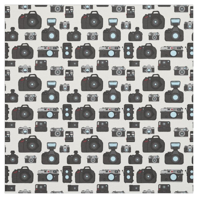 Tissu Photographe noir et blanc Retro Motif de caméra (Échantillon)
