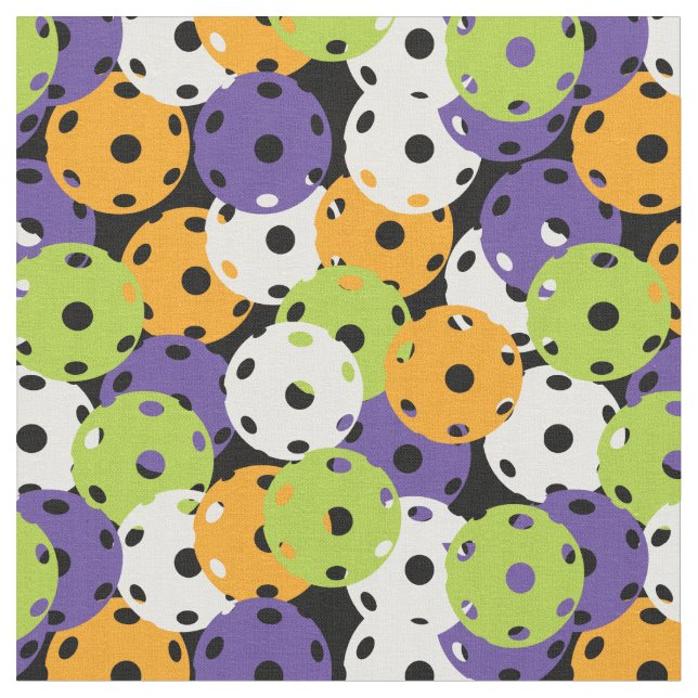 Tissu Pickleball - jaune, violet, vert, blanc sur noir (Fermer)