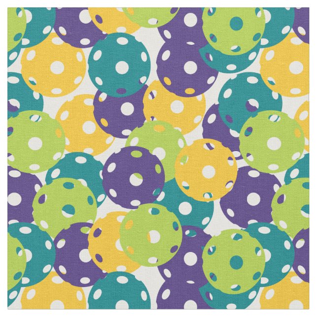 Tissu Pickleball - jaune, violet, vert sur blanc (Fermer)