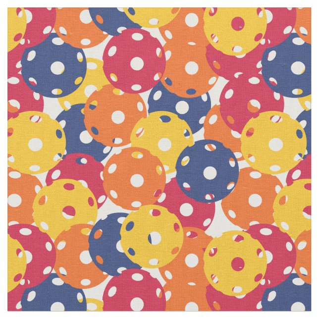 Tissu Pickleball - rouge, orange, blanc, bleu sur blanc (Fermer)