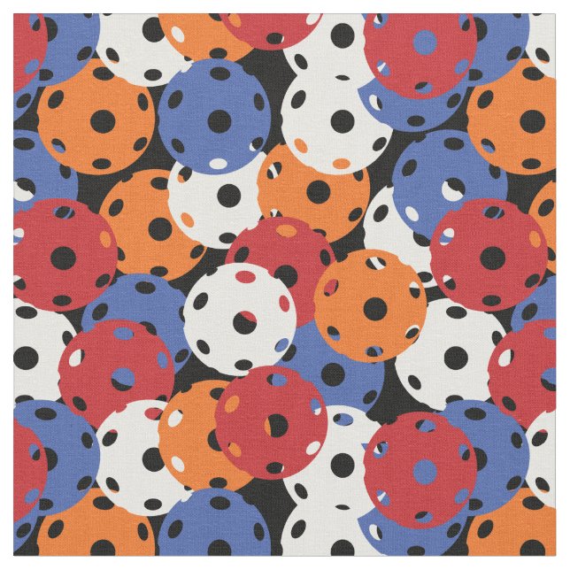 Tissu Pickleball - rouge, orange, blanc, bleu sur noir (Fermer)
