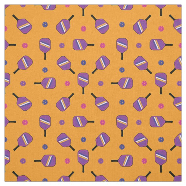 Tissu Pickleball violet pagaies sur orange (Échantillon)