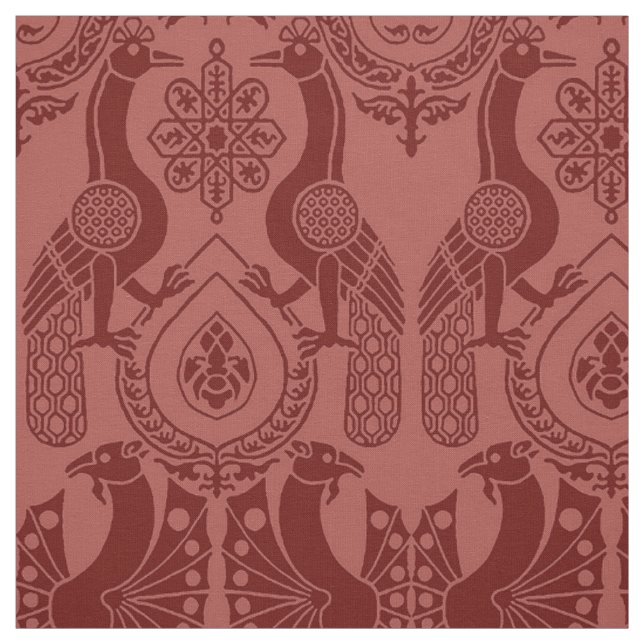 Tissu Pics et dragons médiévaux rouges foncés (Échantillon)