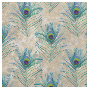 Tissu Pics Turquoise et bleu sur crème