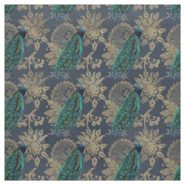 Tissu Pics Turquoises sur le bleu et l'or (Échantillon)