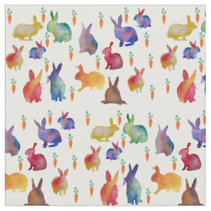 Tissu Pièces d'aquarelle de lapins et carottes