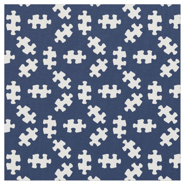 Tissu Pièces de casse-tête Bleu et blanc de minuit (Fermer)