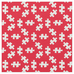 Tissu Pièces de puzzle rouge et blanc
