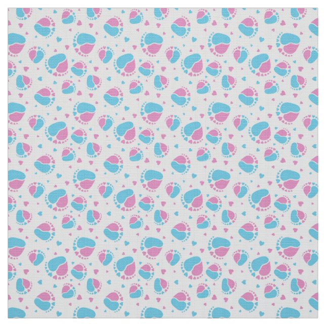 Tissu Pieds bébé et Coeurs en bleu et rose (Échantillon)