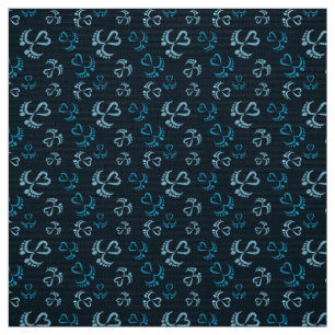 Tissu Pieds bébé et Coeurs en parties scintillant bleue