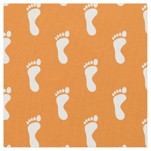 Tissu Pieds de pied Empreintes Orange Blanc (Fermer)