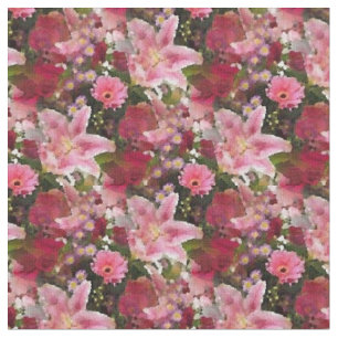 Tissu Piliers roses et Roses rouges Aquarelle Florale