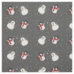 Tissu Pingouin et bonhomme de neige