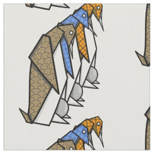 Tissu Pingouins d'Origami protégeant leurs oeufs