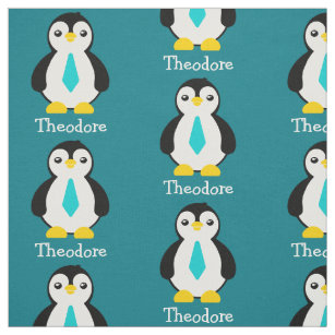 Tissu Pingouins mignons de bébé avec les cravates bleues