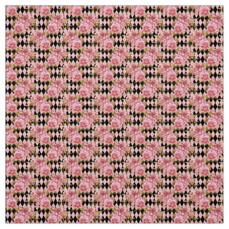 Tissu Pink and Gold Rose Floral Fabric