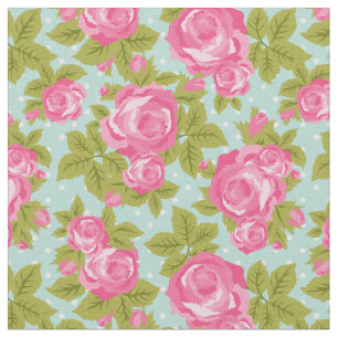 Tissu Pink and Mint Girl Vintage Roses Floral Print