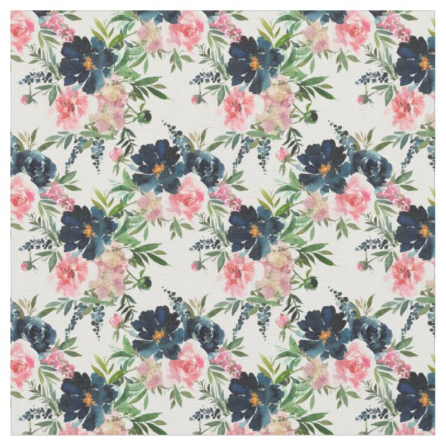 Tissu Pink and Navy Blue Floral Fabric (Fermer)