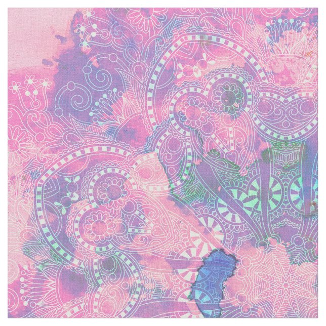 Tissu Pink Blue Mandala Aquarelle (Fermer)