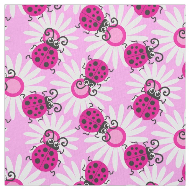 Tissu Pink ladybugs ladybirds fleurs motif graphique (Échantillon)