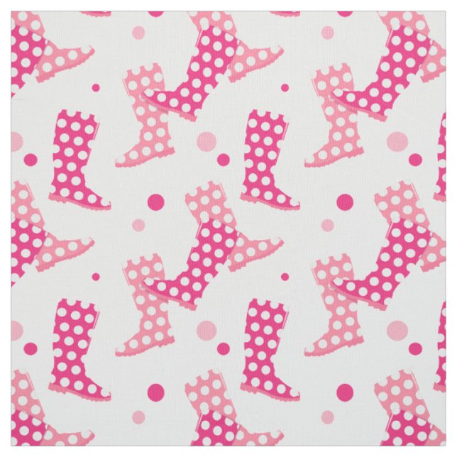 Tissu Pink Polka Dot Wellington Boot Motif (Échantillon)