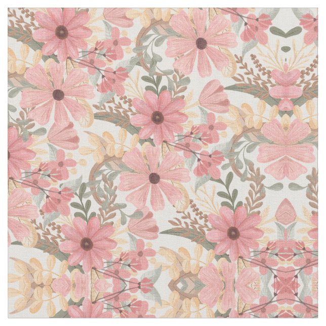 Tissu Pink Sage Vert Floral Feuille Motif d'aquarelle (Fermer)