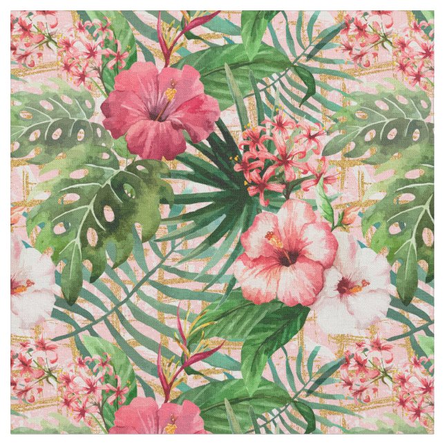 Tissu Pink Tropical Flowers (Fermer)
