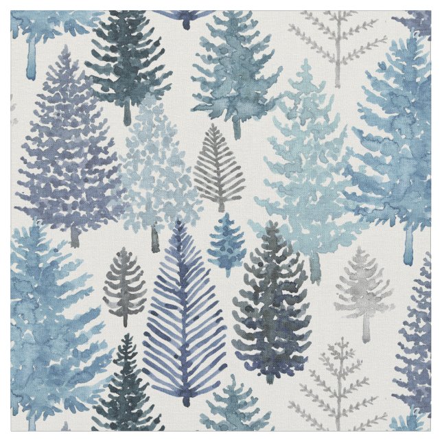 Tissu Pins d'hiver Arbres gris bleu  (Fermer)