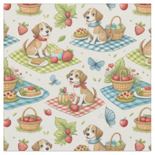 Tissu Pique-nique de chiens mignons - Motif de dessin an