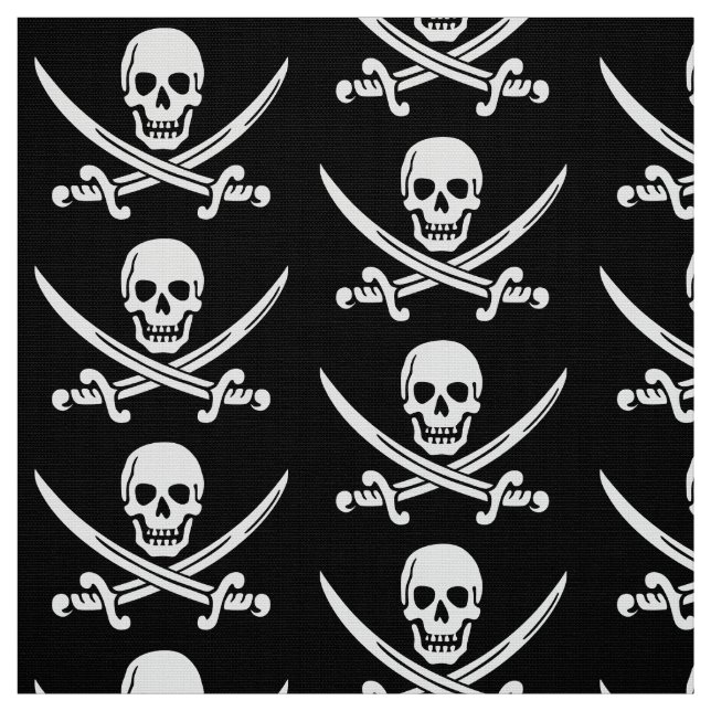 Tissu Pirate Crâne et épée Noir Blanc (Échantillon)